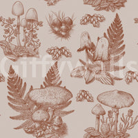 Mushroom - Autumnal Toile de jouy - Rusty Red Wallpaper⁠