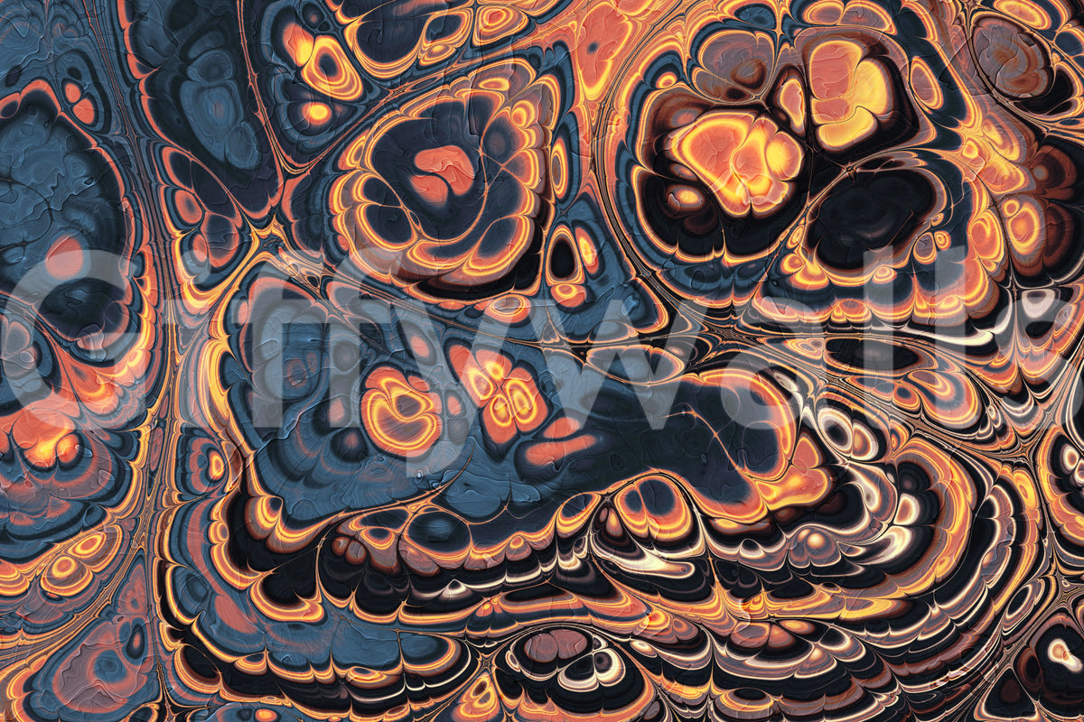 Dark Blue Marble with Fiery Orange Veins Wall Mural