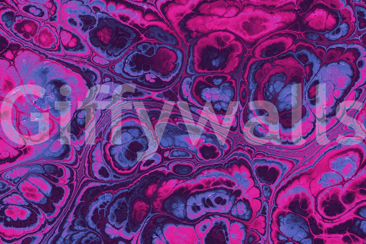 Neon Pink Blue Marble Abstract Waves Wall Mural