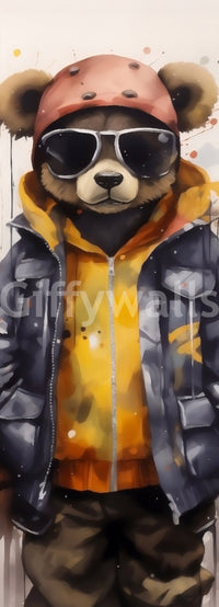 Cool Aviator Bear in Hoodie Wall Mural