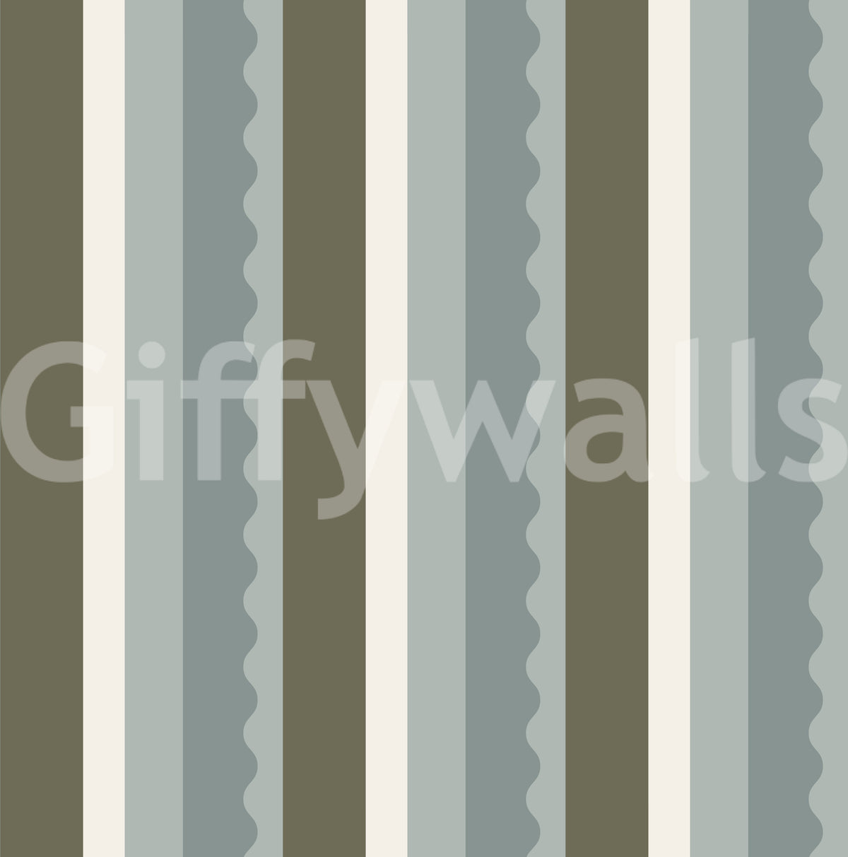 Sage and Charcoal Linear Scallop Stripes Wallpaper⁠