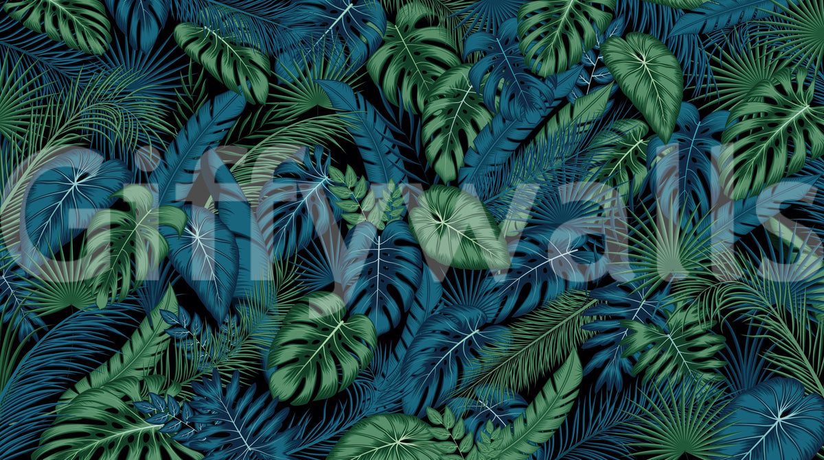 Midnight Tropical Foliage Wall Mural