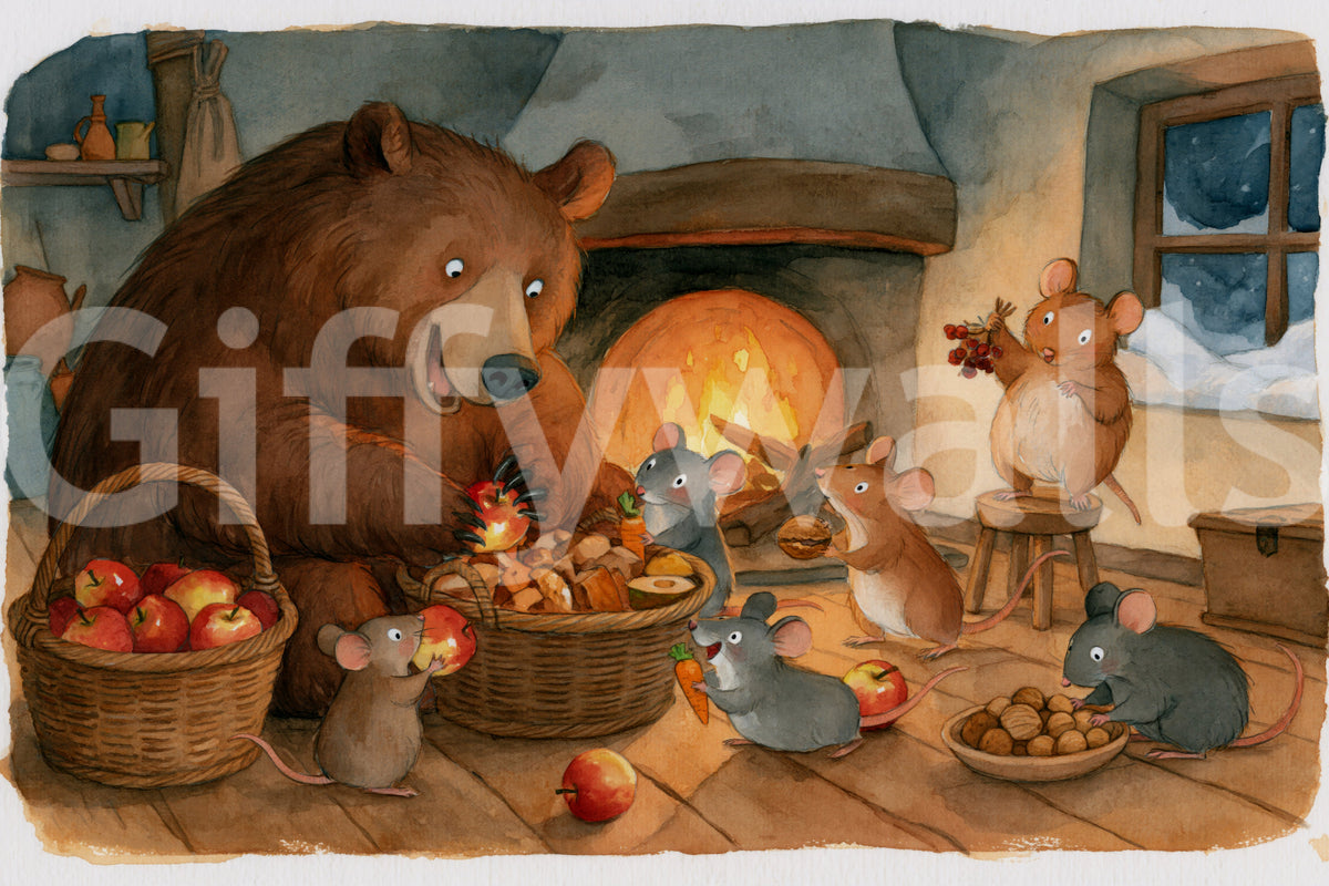 Woodland Friends Bear With Mice In Cozy Cottage Pantry Adventure Scene Wall Mural