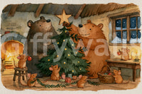 Woodland Friends Bears Decorate A Christmas Tree With Little Mice Tale Wall Mural