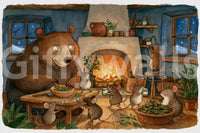 Woodland Friends Bear And Mice In Cozy Cottage Kitchen Story Scene Wall Mural