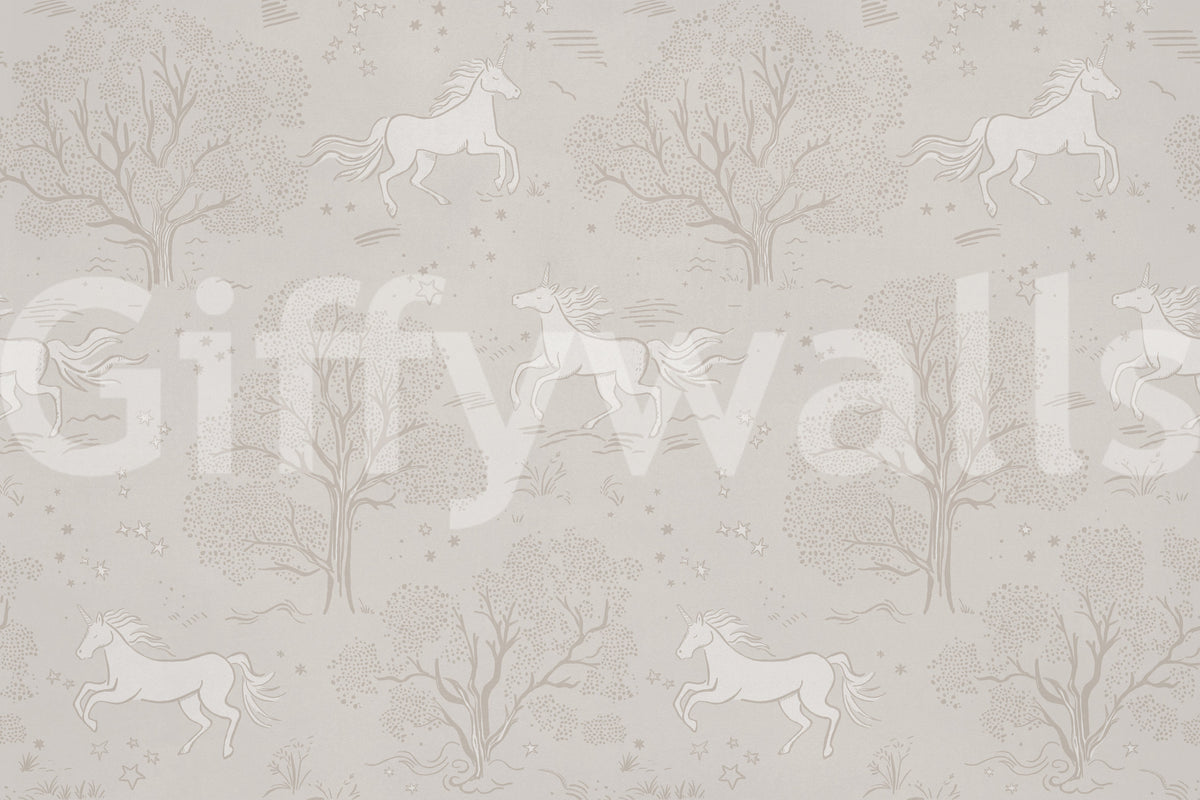 Magical Unicorn Dreamland – Cloudy Grey Wall Mural Wall Mural