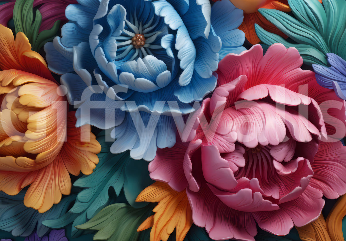Vibrant Peony Botanical Composition Wall Mural