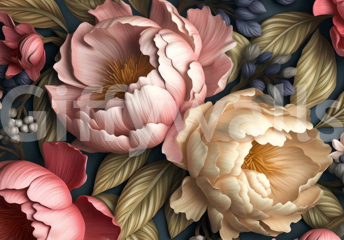 Blush and Cream Peony Botanical Garden Wall Mural