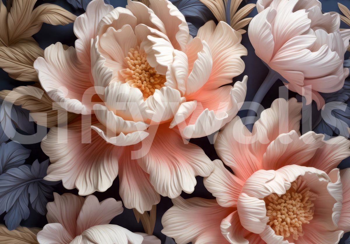 Soft Blush Peony Petals in Bloom Wall Mural