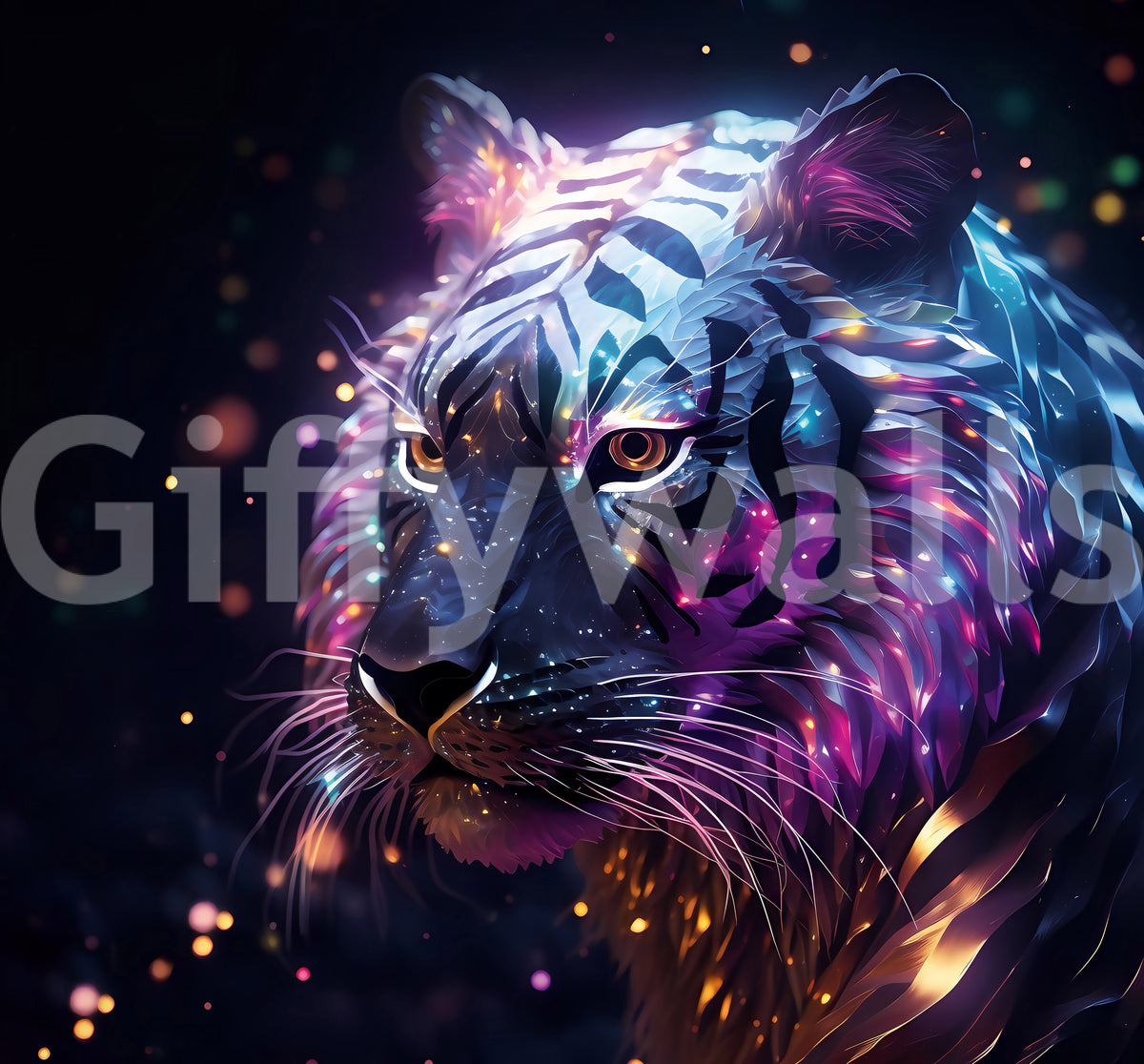 Neon Galactic Tiger Portrait Wall Mural