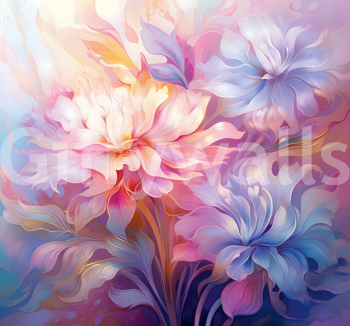 Ethereal Pastel Floral Bloom Wall Mural