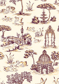 Modern Toile de Jouy Swan Victorian Garden Scenery - Rich Contrast Wallpaper⁠