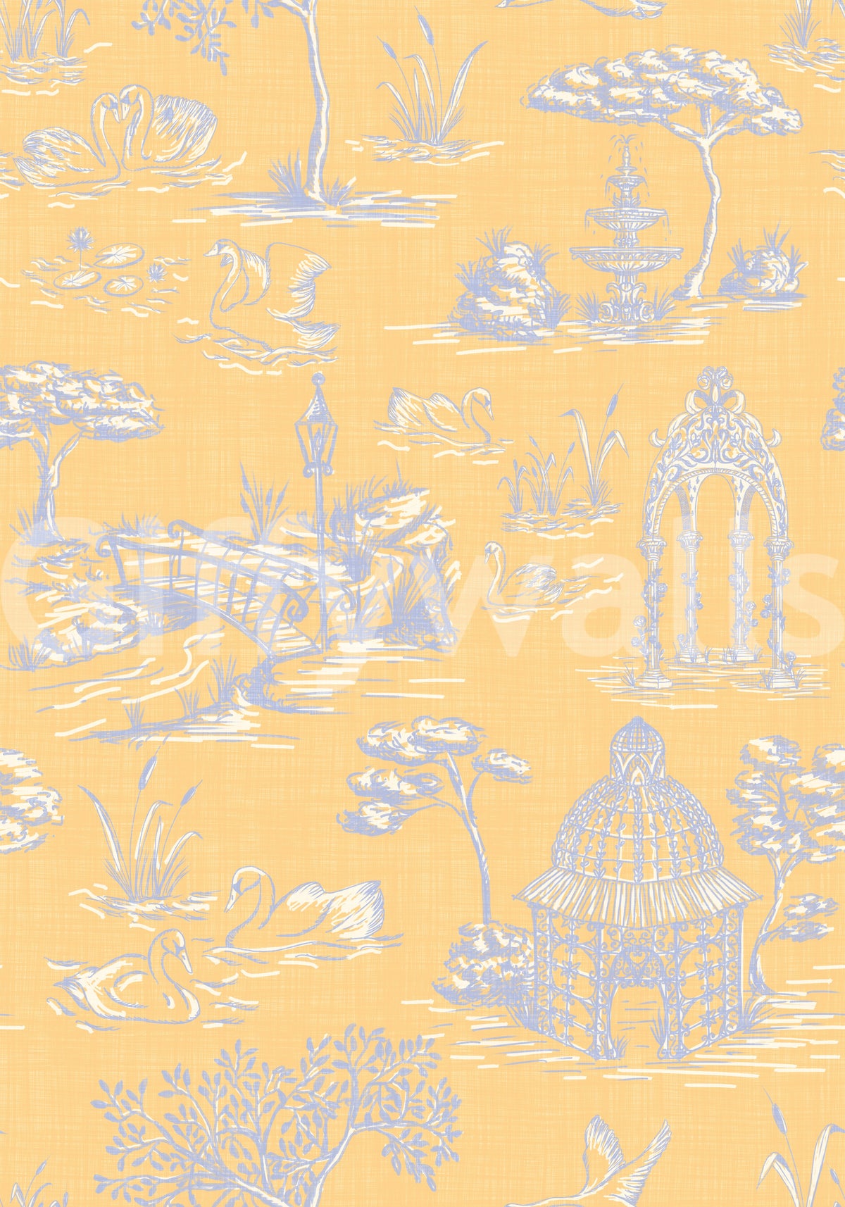 Modern Toile de Jouy Swan Victorian Garden Scenery - Modern Pastel Contrast Wallpaper⁠