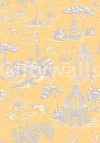 Modern Toile de Jouy Swan Victorian Garden Scenery - Modern Pastel Contrast Wallpaper⁠
