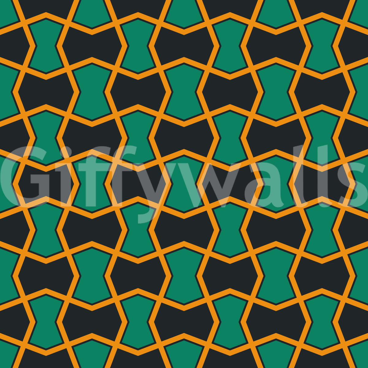 Charcoal and Green Art Deco Grid Wallpaper⁠