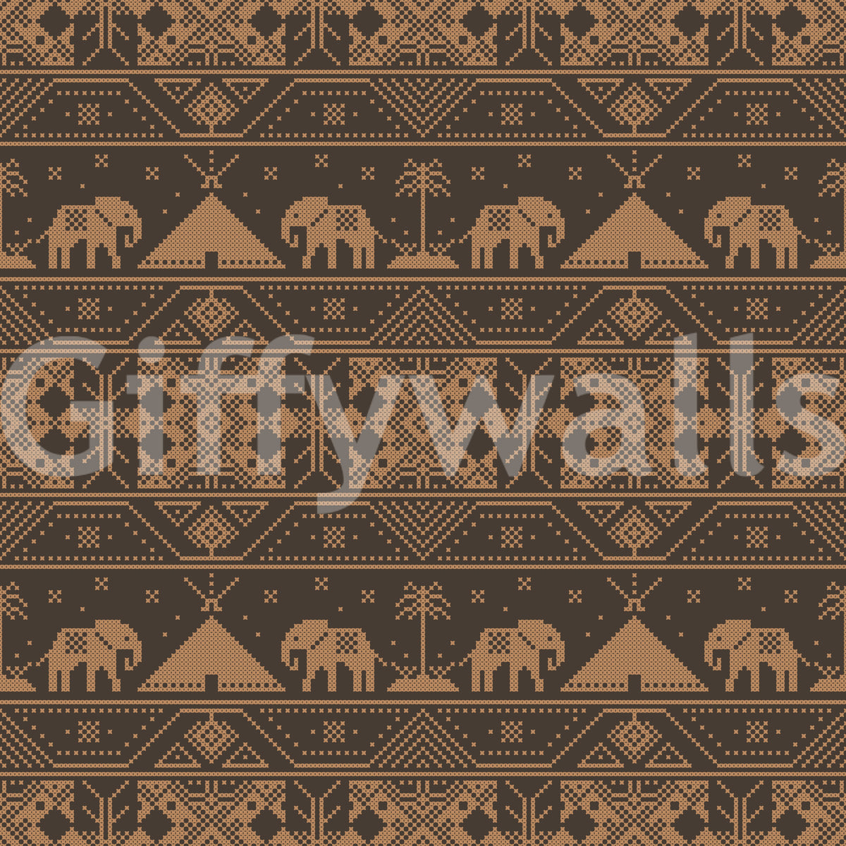 Geometric Tribal Elephant Motif Wallpaper⁠