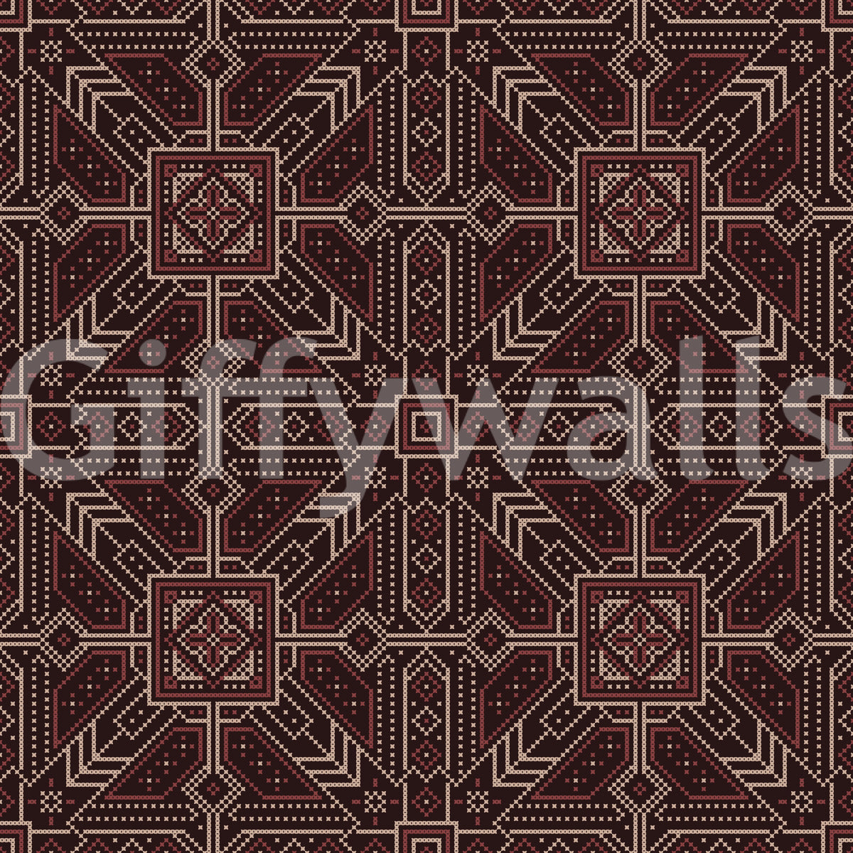 Cross Stitch Geometric Burgundy Pattern Wallpaper⁠