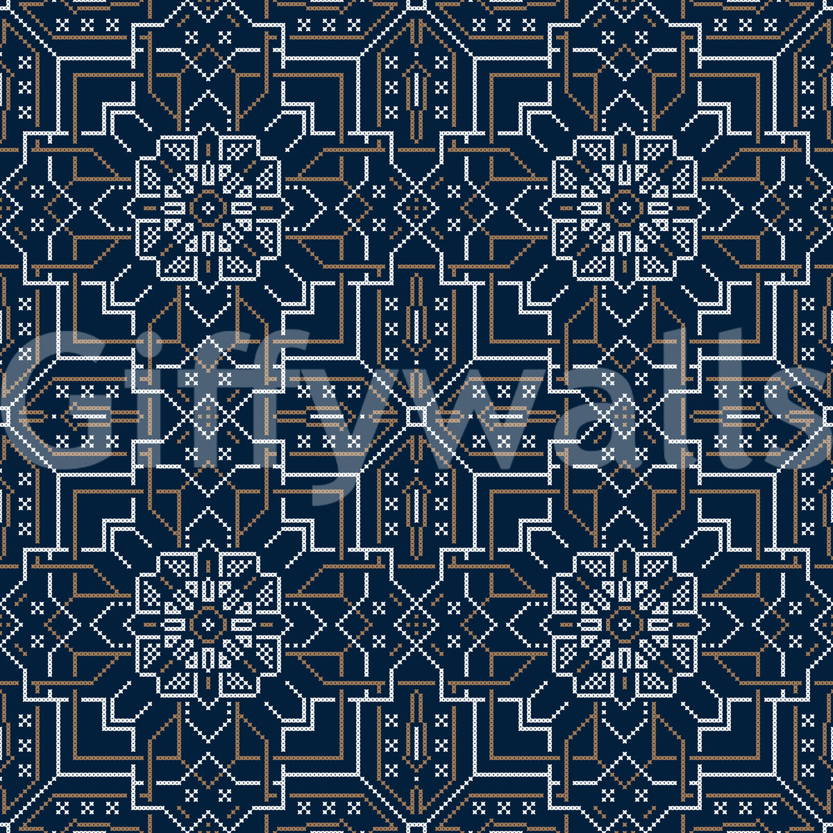 Midnight Cross Stitch Geometric Wallpaper⁠