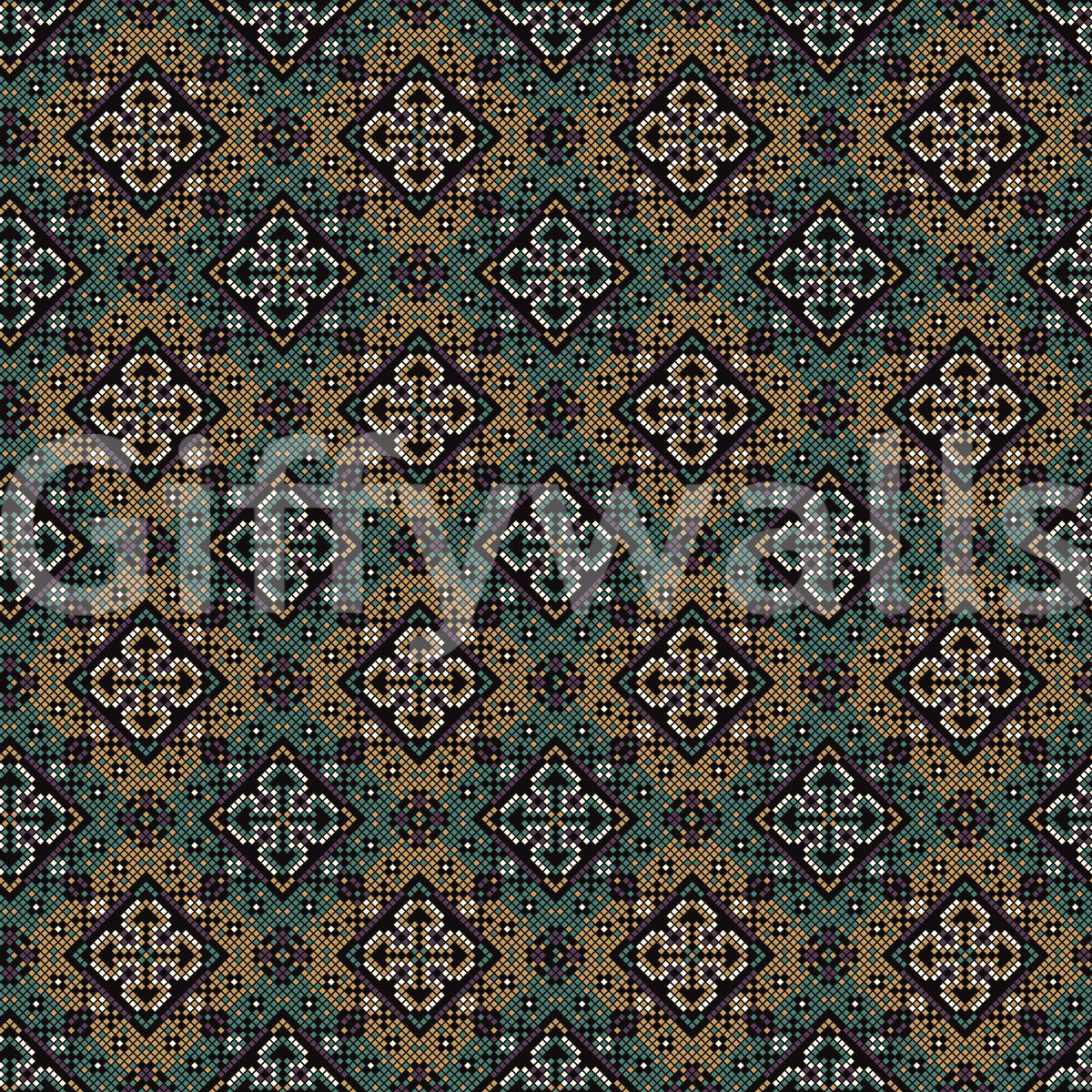 Rustic Pixelated Cross Mural Wallpaper⁠