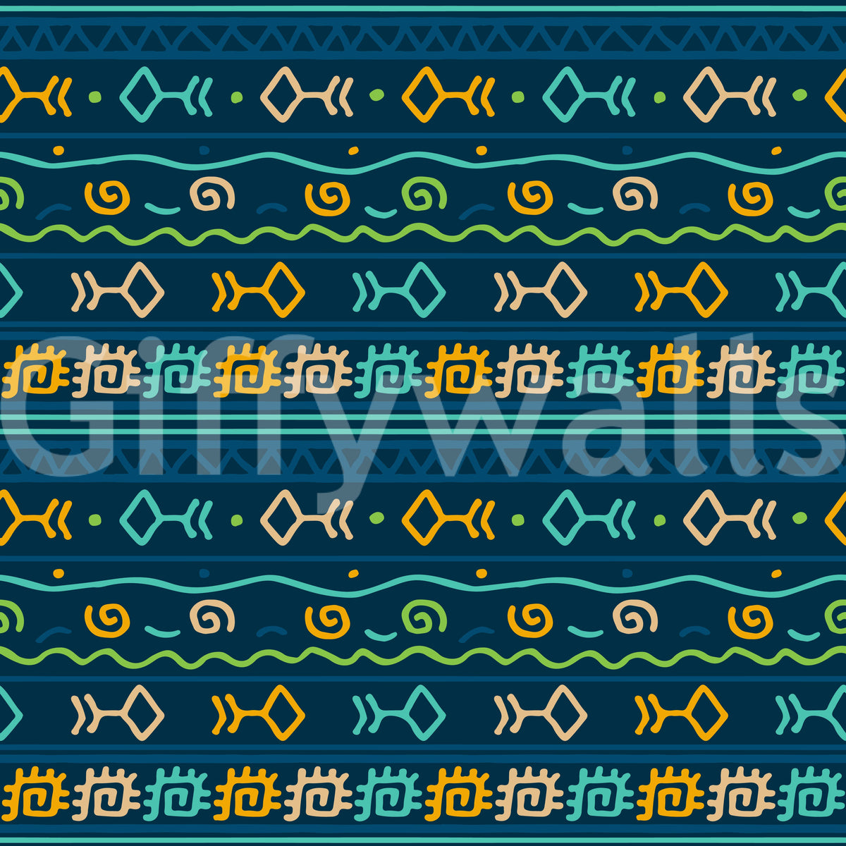 Tribal Indigo Patterned Motif Wallpaper⁠