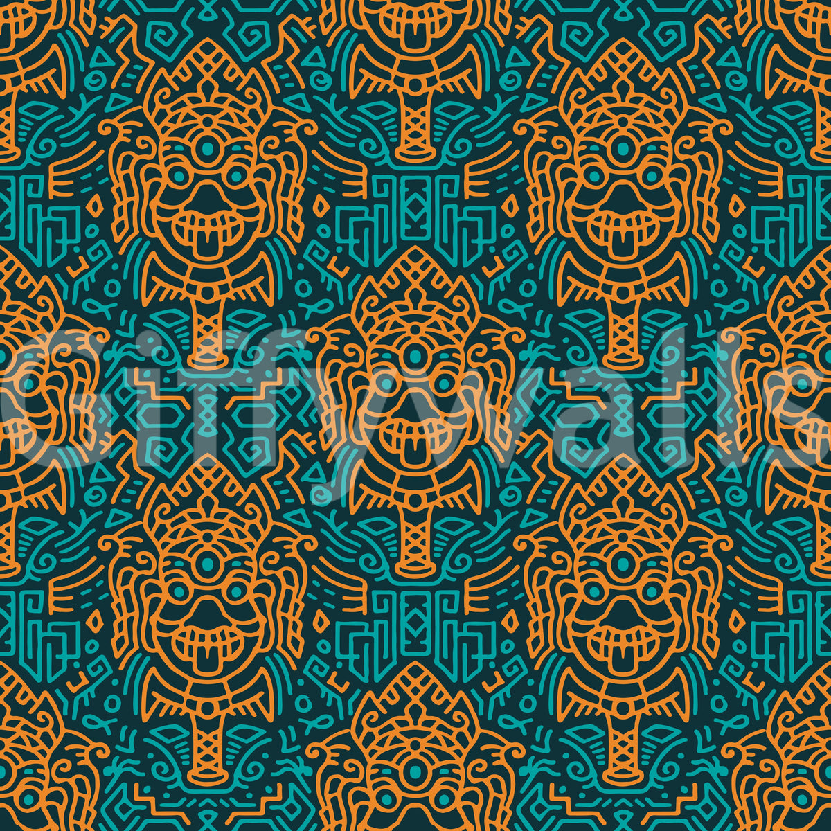 Graphic Mask Motif Pattern Wallpaper⁠
