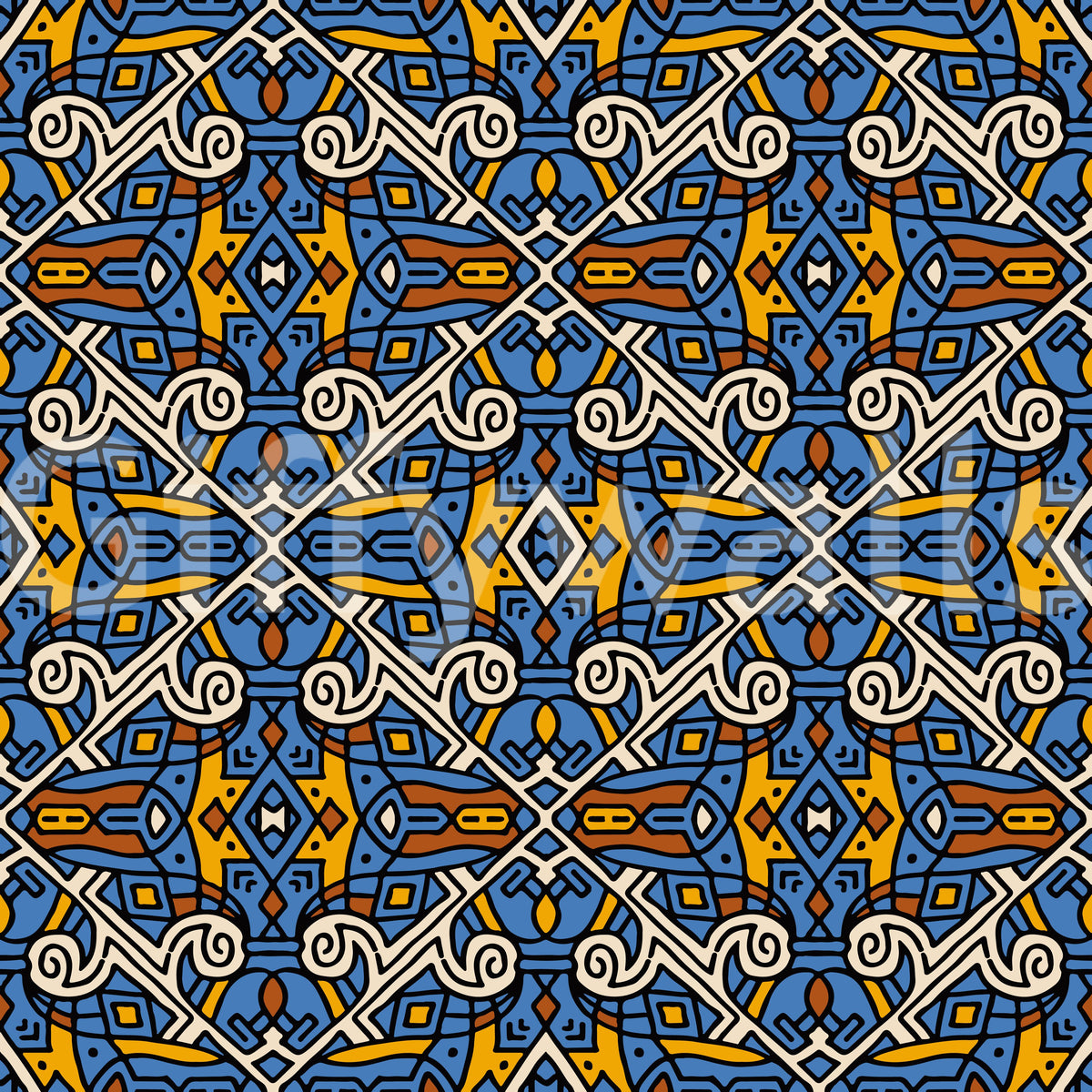 Tribal Mosaic Tile Motif Wallpaper⁠