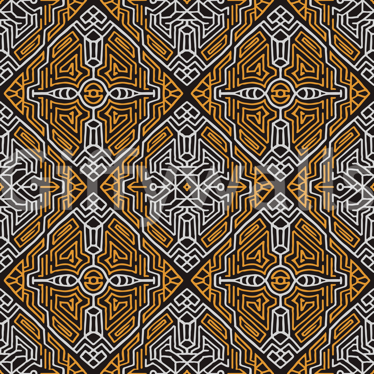 Noir and Gold Tribal Labyrinth Wallpaper⁠