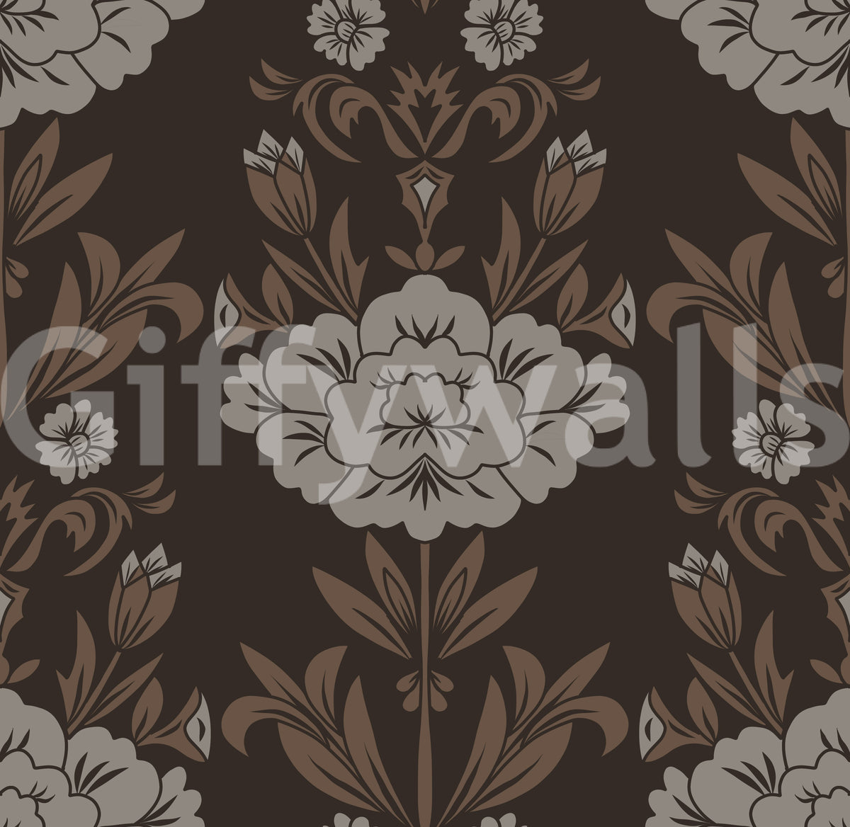 Choco Floral Damask Motif Wallpaper⁠