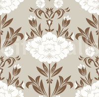 Cream and Brown Floral Damask Wallpaper⁠