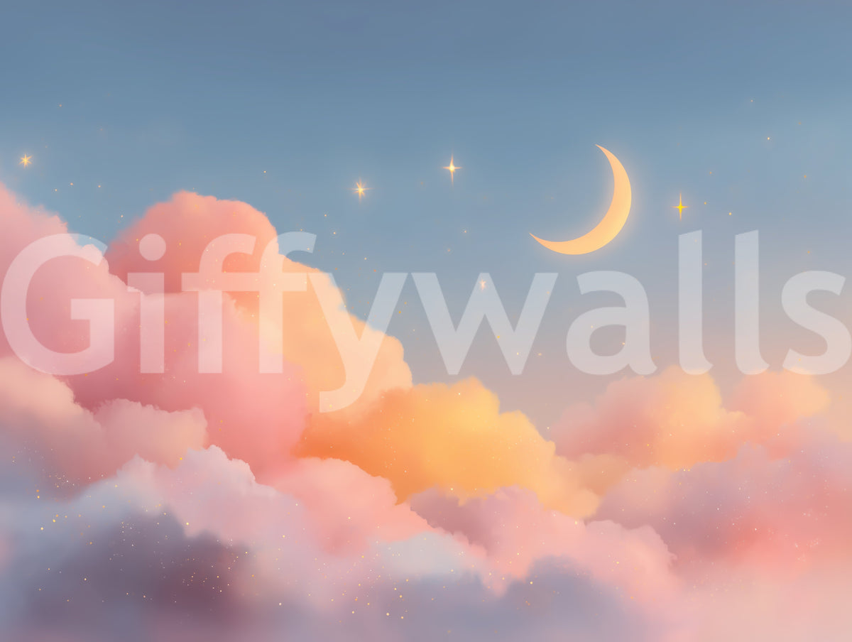 Starlit Pastel Clouds and Moon Horizon Wall Mural
