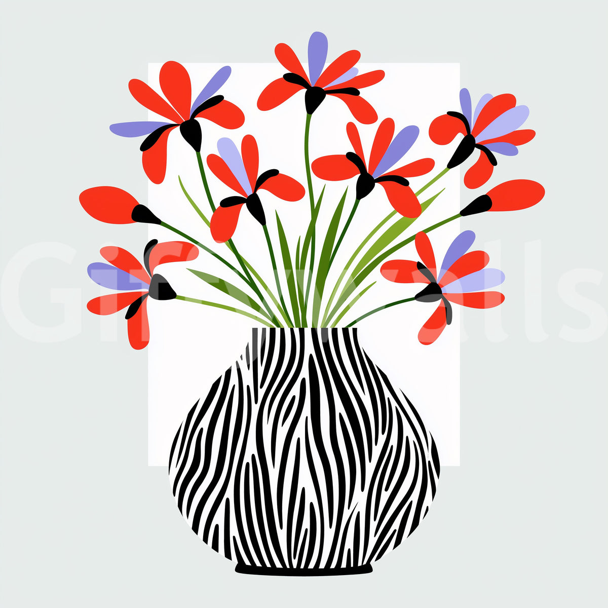 Zebra Vase Floral Bouquet Wall Mural