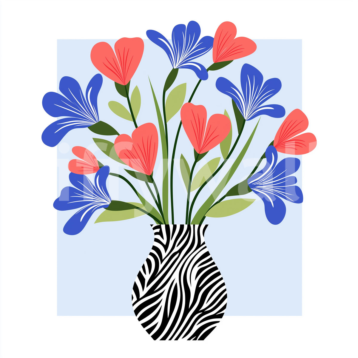 Boho Floral Vase and Stripe Pattern Wall Mural