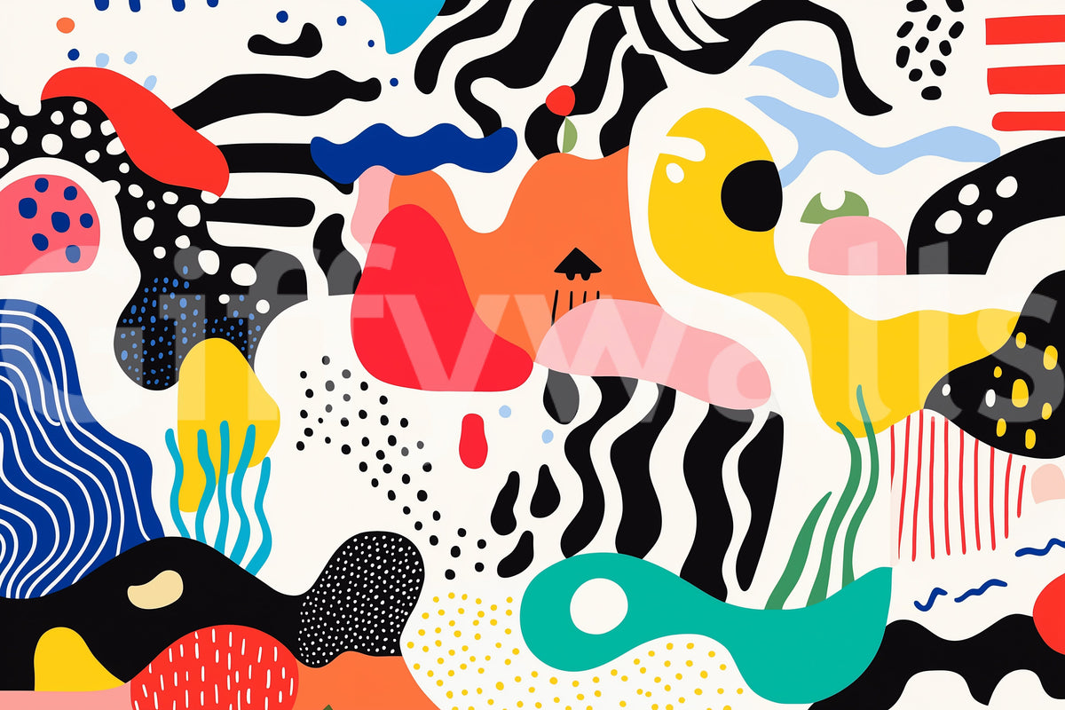 Playful Modern Shapes Collage Wall Mural