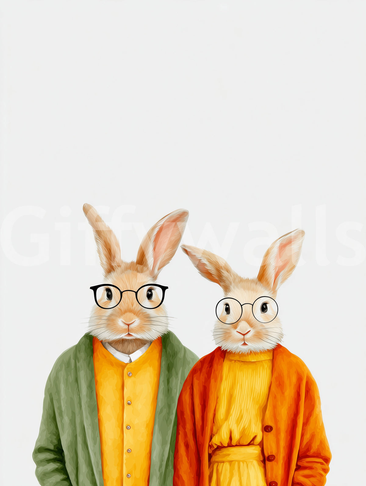 Whimsical Rabbits in Cardigans Wall Mural