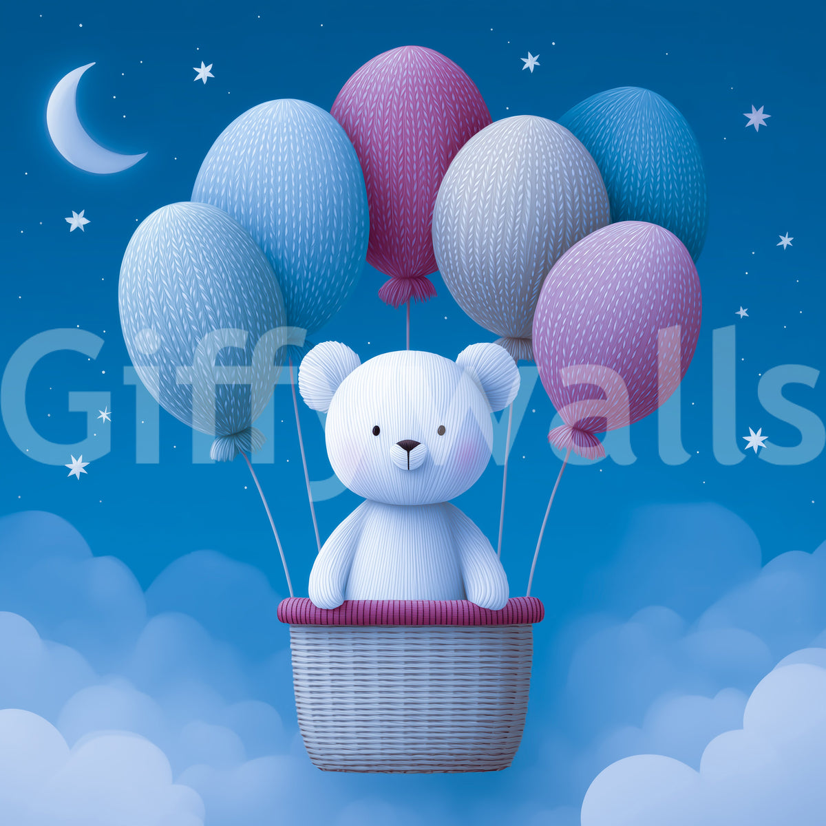 Night Sky Balloon Adventure Wall Mural