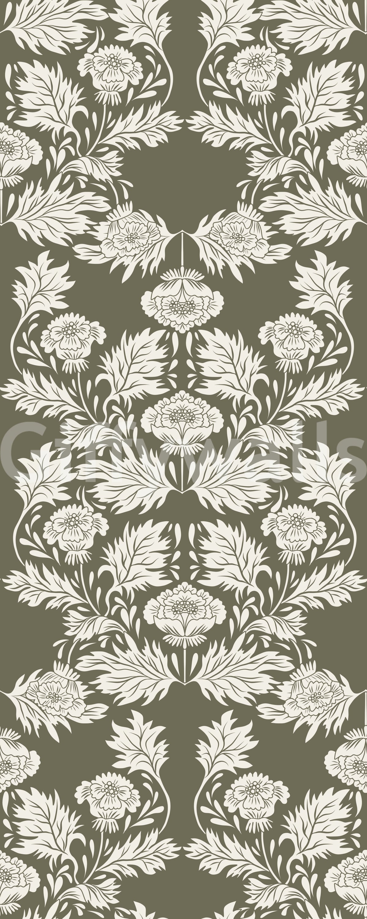 Muted Sage Traditional Floral Pattern Wallpaper⁠