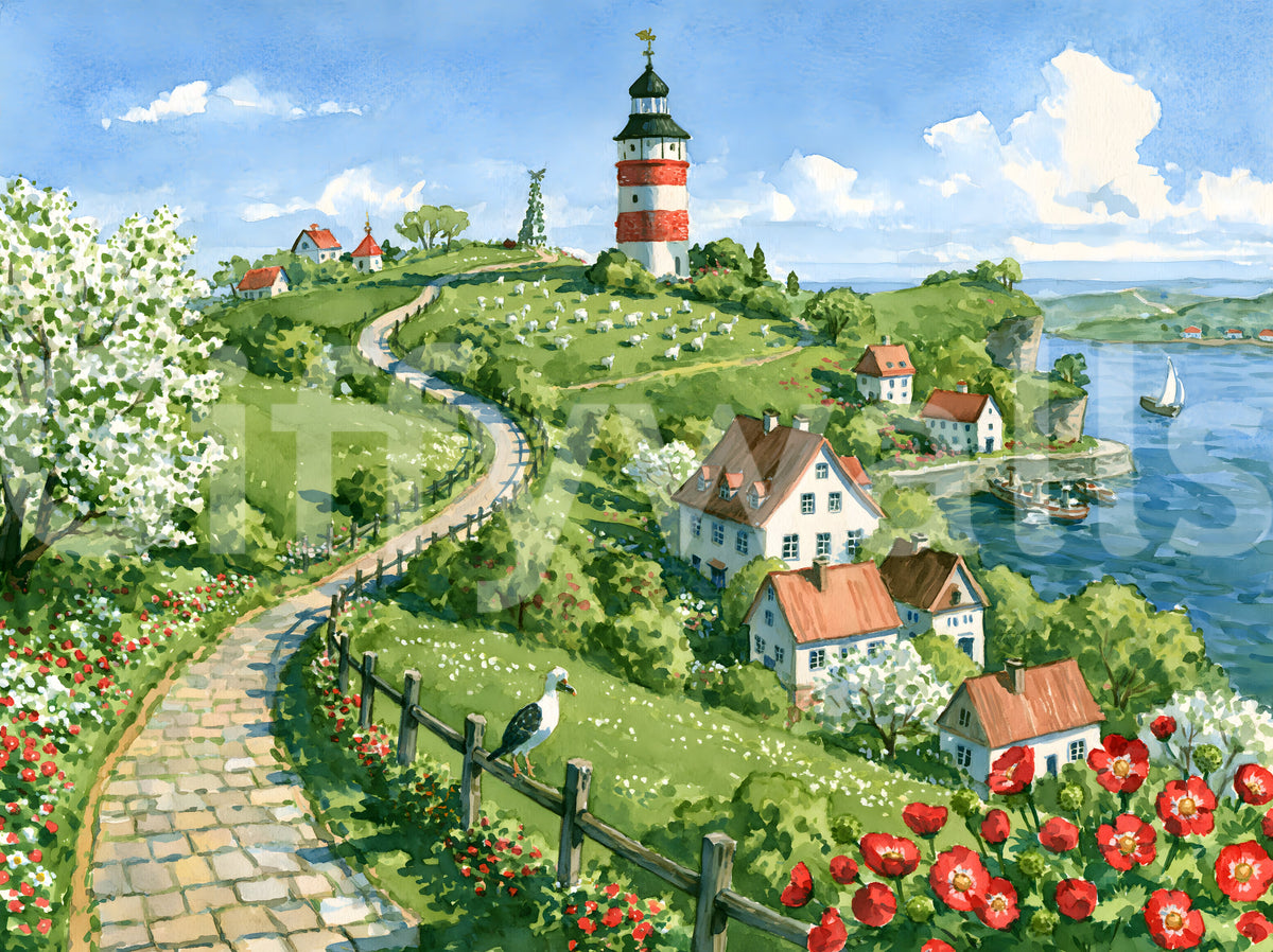 Coastal Lighthouse Meadow Wall Mural