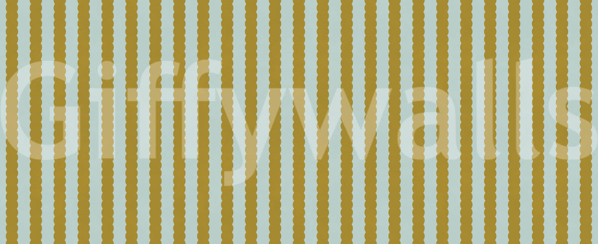 Mustard and Mint Scalloped Vertical Stripes Wall Mural