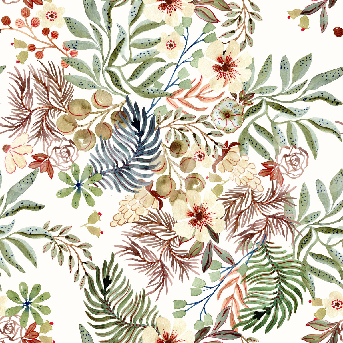 Rustic Meadow Wildflower Illustration Wallpaper⁠