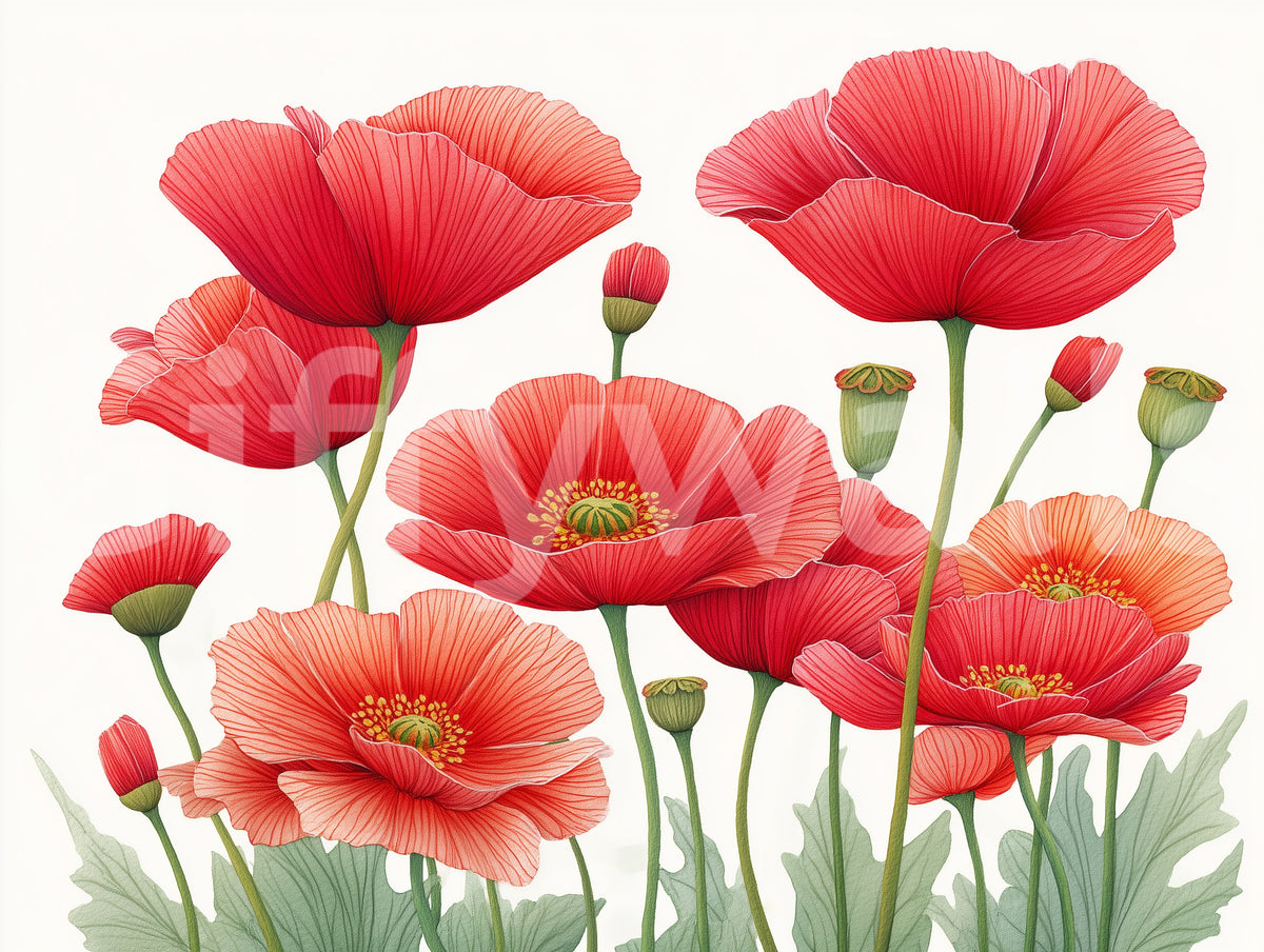 Crimson Poppies in Bloom Wall Mural