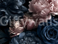 Midnight Peony and Rose Bloom Wall Mural