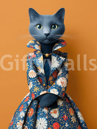 Sophisticated Feline in Floral Finery Wall Mural