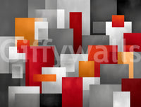 Geometric Red and Grey Block Composition Wall Mural