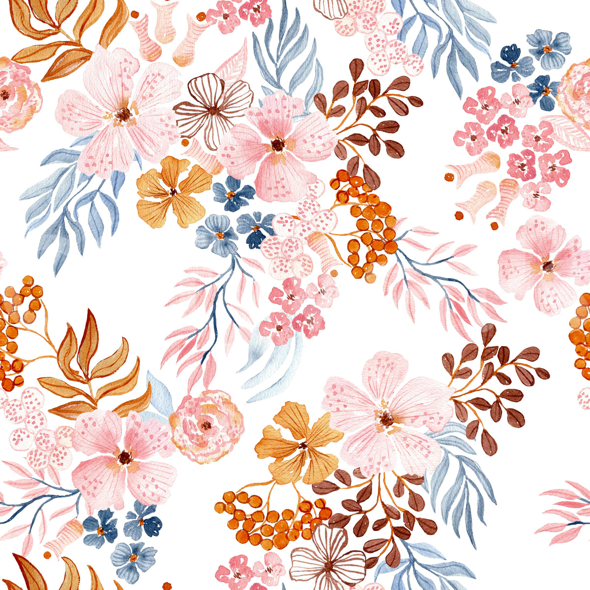 Whimsical Blush and Copper Flora Wallpaper⁠
