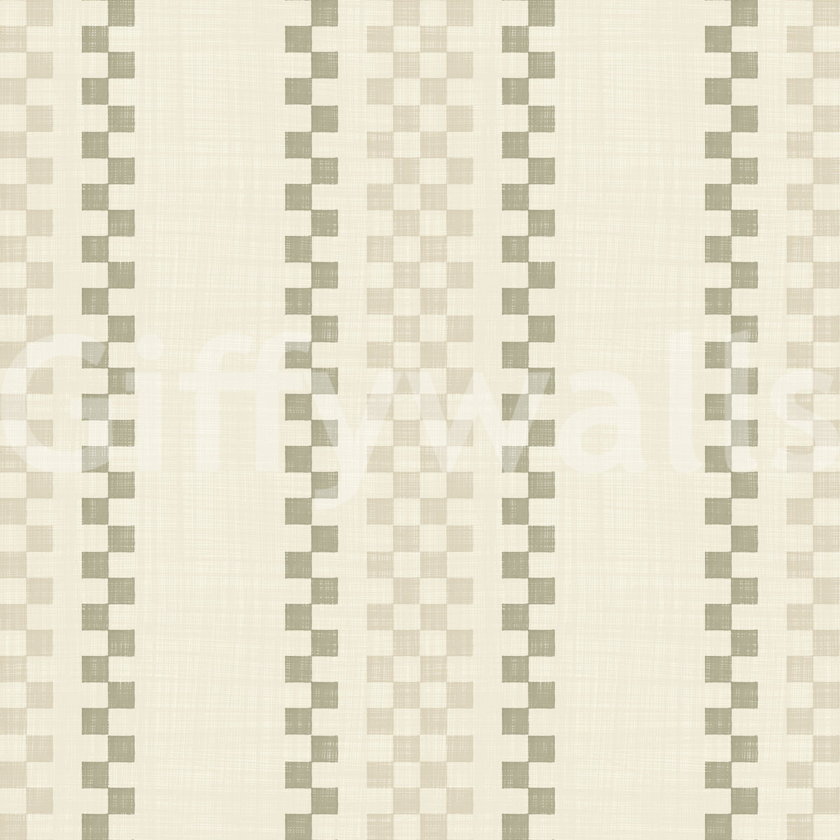Ticking Checker Stripes - Cream & Sage Wallpaper⁠