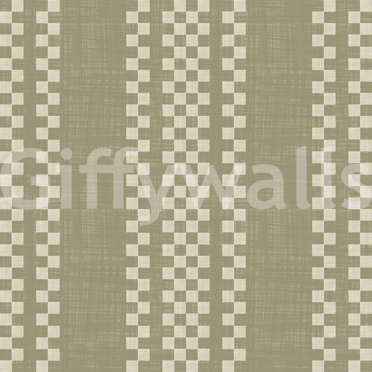 Ticking Checker Stripes - Sage Canvas Wallpaper⁠
