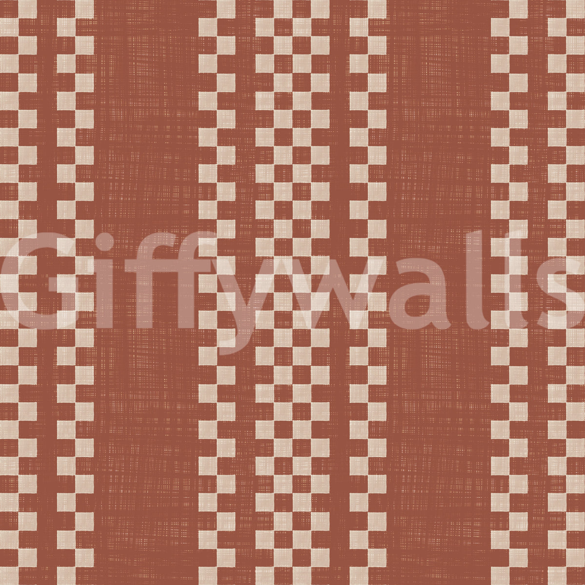 Ticking Checker Stripes - Terracotta Canvas Wallpaper⁠