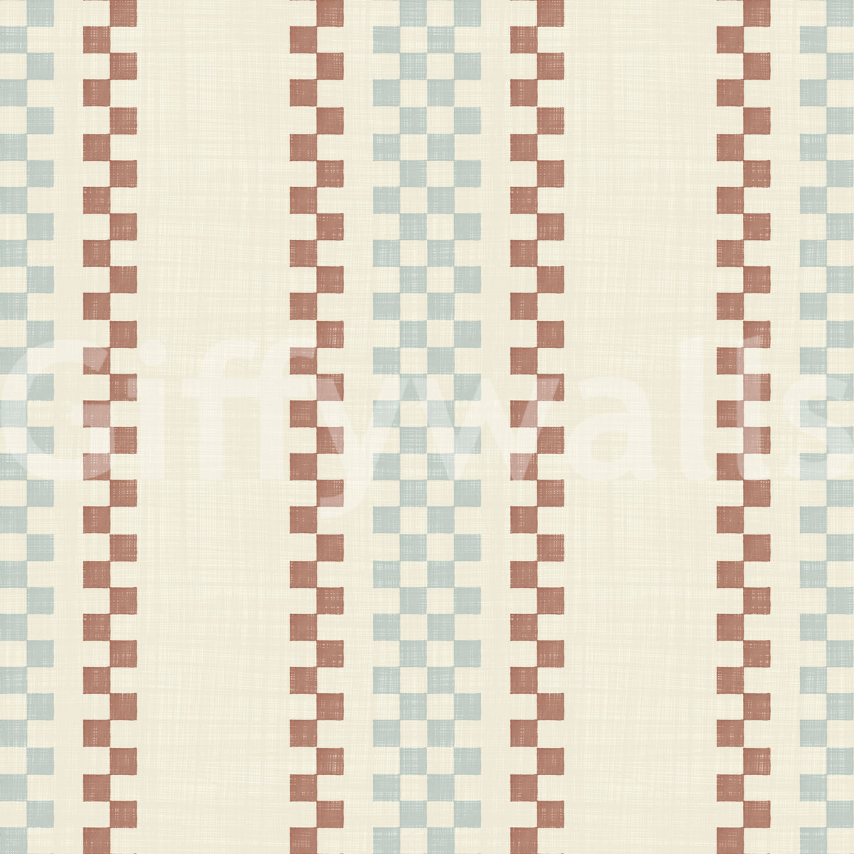 Ticking Checker Stripes - Watery & Terracotta Wallpaper⁠