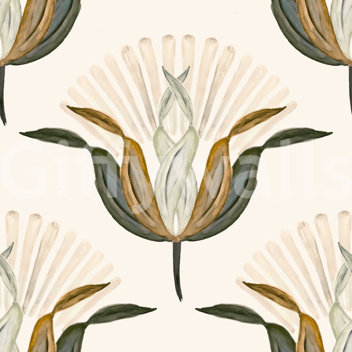 Green and Brass Lotus Flowers Wallpaper⁠