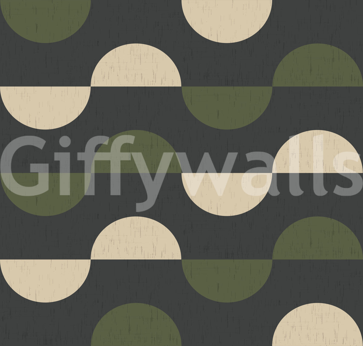 Charcoal and Olive Half Moon Wallpaper Mid Century Geometric Wallpaper⁠